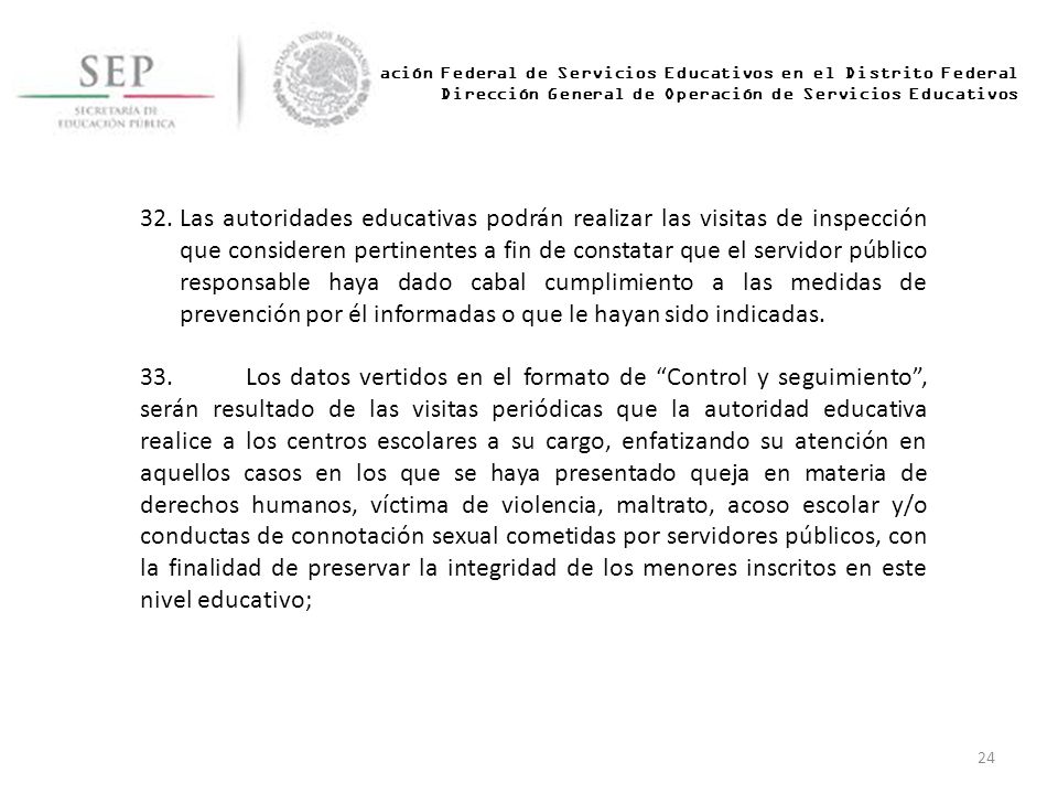 Administración Federal de Servicios Educativos en el Distrito Federal Dirección General de Operación de Servicios Educativos