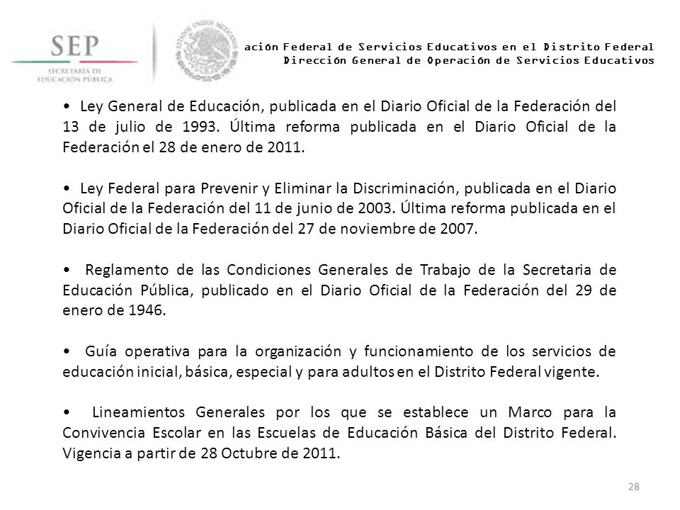 Administración Federal de Servicios Educativos en el Distrito Federal Dirección General de Operación de Servicios Educativos
