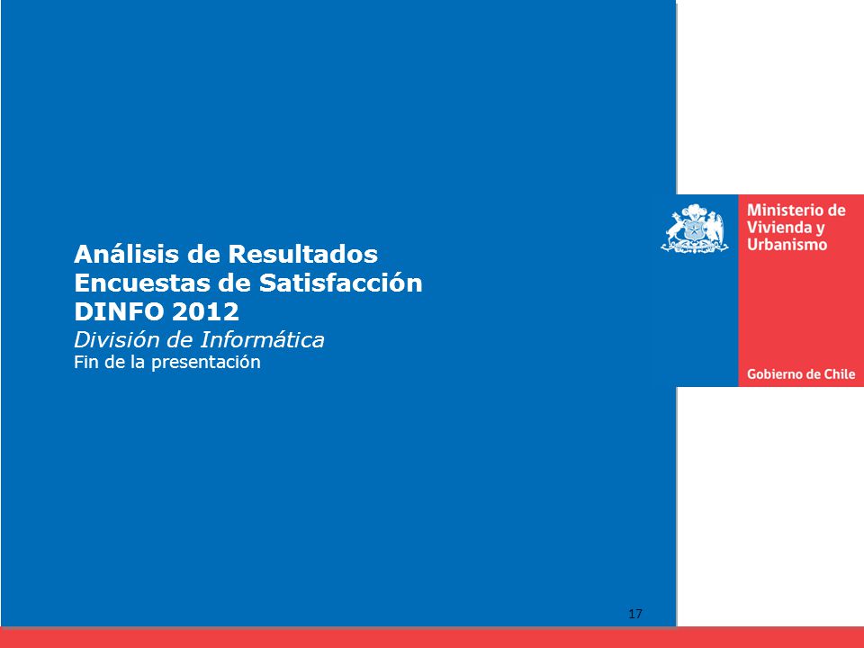 Análisis de Resultados Encuestas de Satisfacción DINFO 2012 División de Informática Fin de la presentación