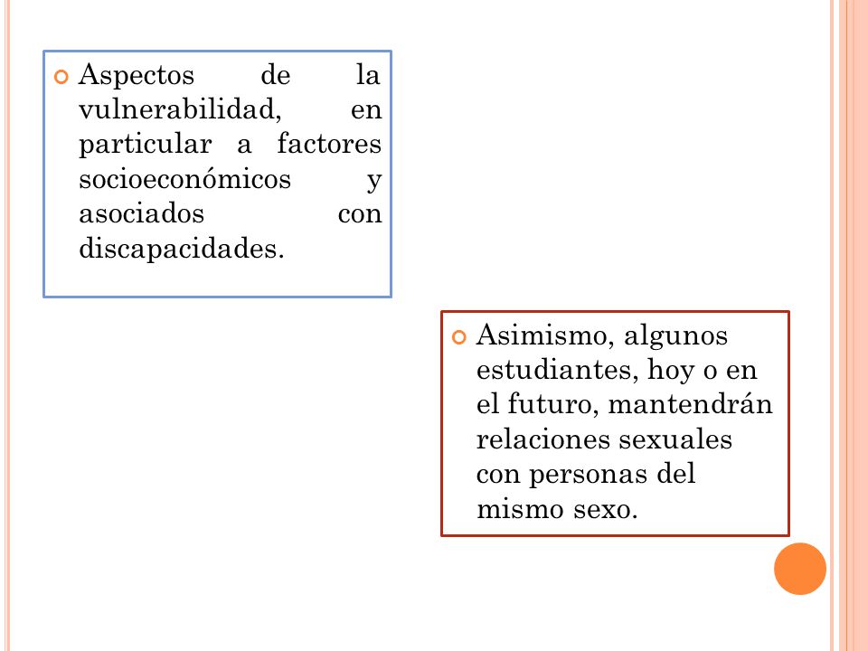 Aspectos de la vulnerabilidad, en particular a factores socioeconómicos y asociados con discapacidades.