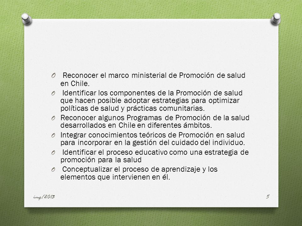 Reconocer el marco ministerial de Promoción de salud en Chile.