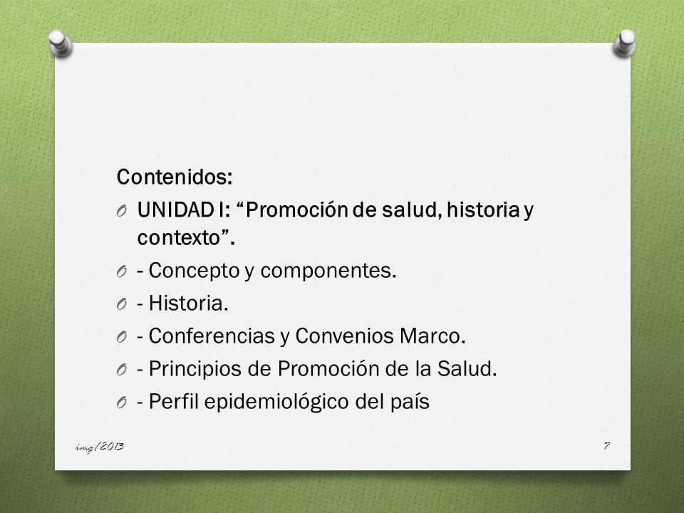 UNIDAD I: Promoción de salud, historia y contexto .