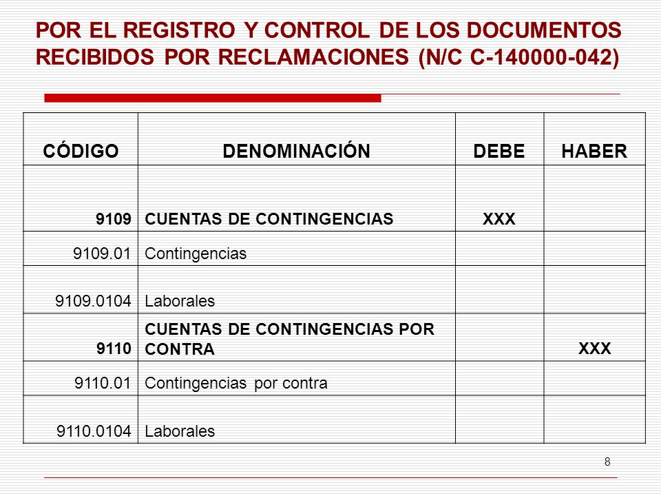 POR EL REGISTRO Y CONTROL DE LOS DOCUMENTOS RECIBIDOS POR RECLAMACIONES (N/C C )