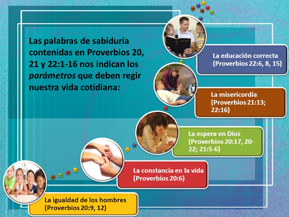 Las palabras de sabiduría contenidas en Proverbios 20, 21 y 22:1-16 nos indican los parámetros que deben regir nuestra vida cotidiana: