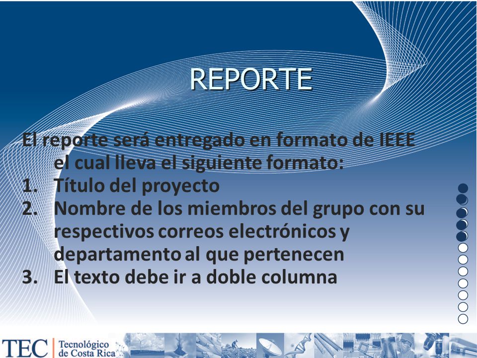El reporte será entregado en formato de IEEE el cual lleva el siguiente formato: