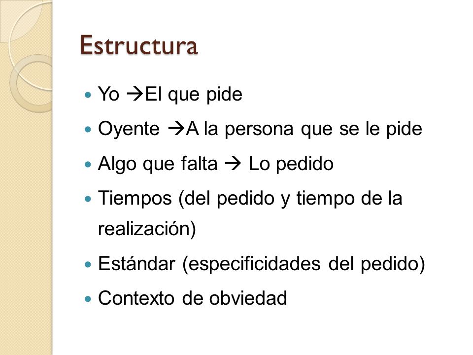Estructura Yo El que pide Oyente A la persona que se le pide