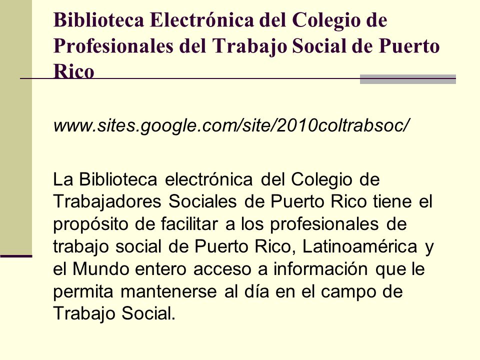 Biblioteca Electrónica del Colegio de Profesionales del Trabajo Social de Puerto Rico