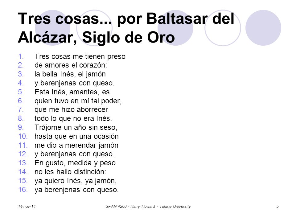 Tres cosas... por Baltasar del Alcázar, Siglo de Oro