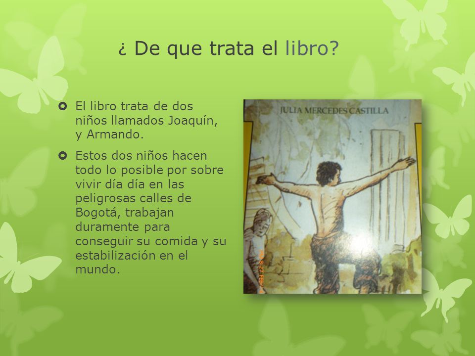 ¿ De que trata el libro El libro trata de dos niños llamados Joaquín, y Armando.