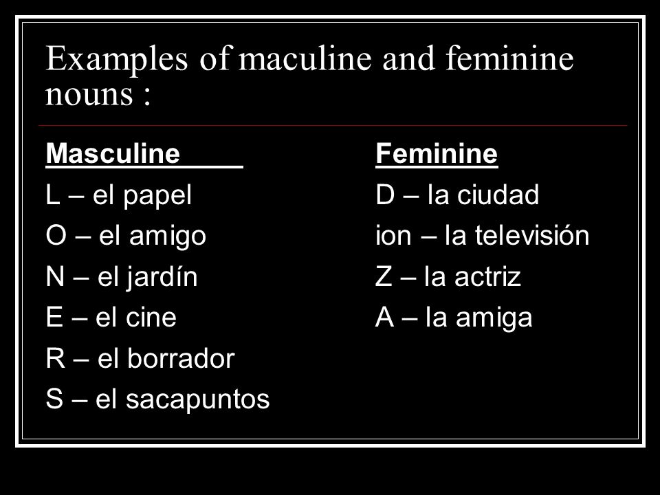 Examples of maculine and feminine nouns :