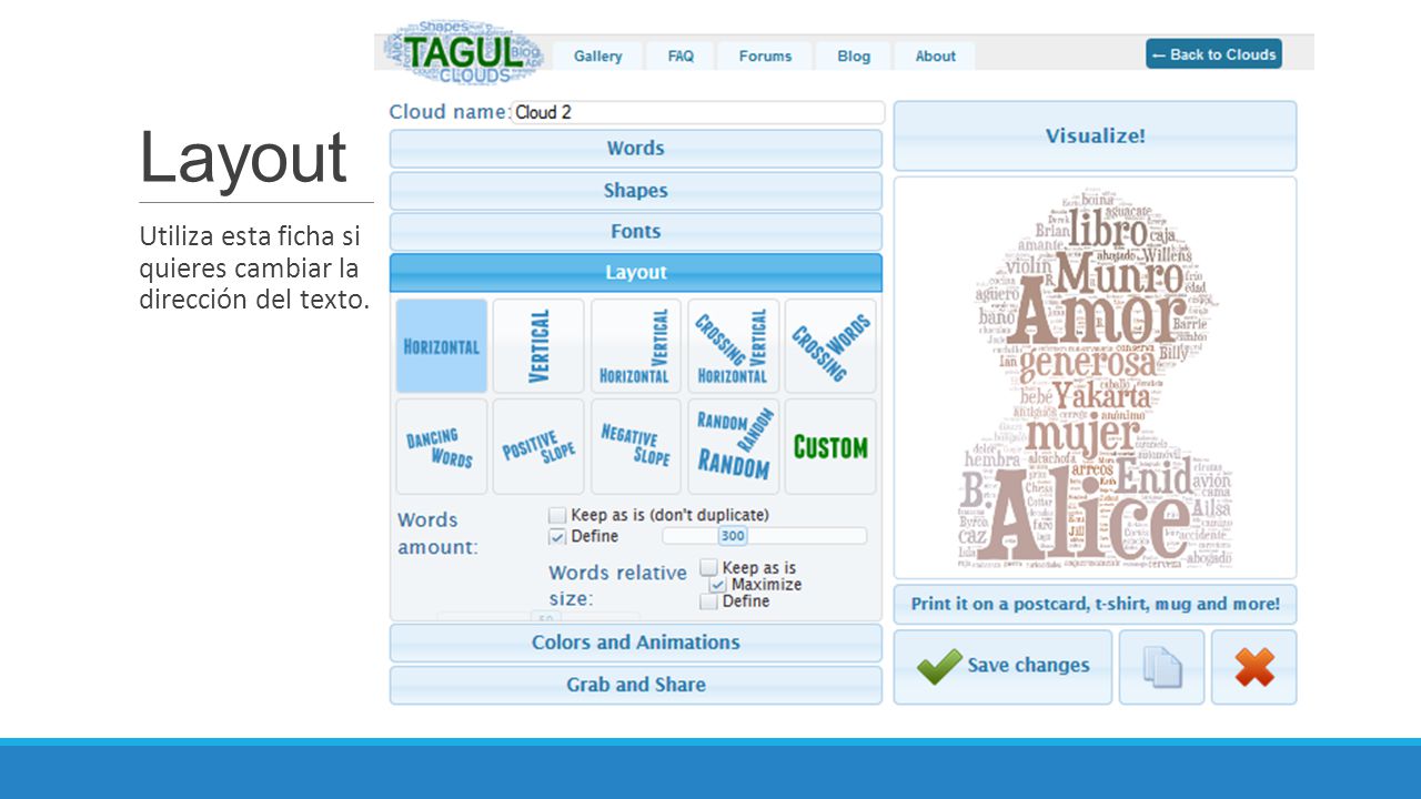 Layout Utiliza esta ficha si quieres cambiar la dirección del texto.