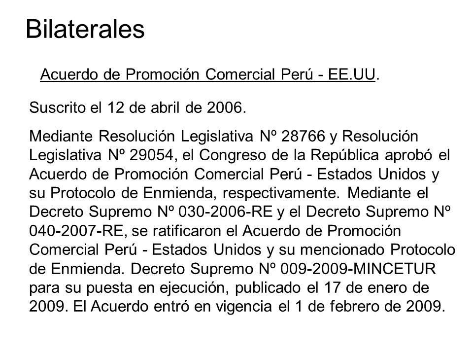 Bilaterales Acuerdo de Promoción Comercial Perú - EE.UU.