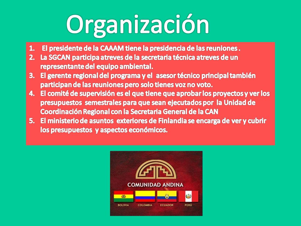Organización El presidente de la CAAAM tiene la presidencia de las reuniones .
