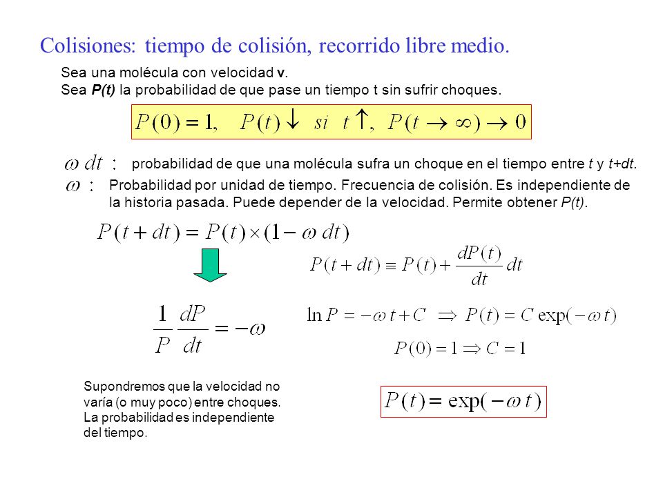 Colisiones: tiempo de colisión, recorrido libre medio.