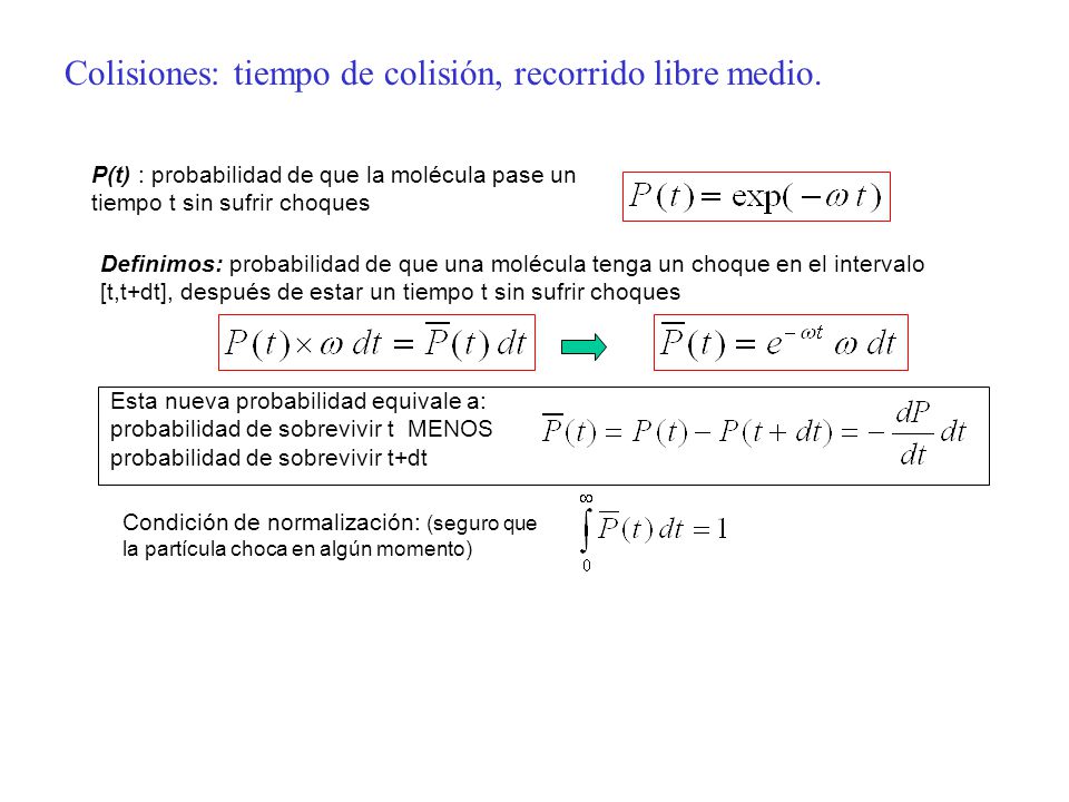 Colisiones: tiempo de colisión, recorrido libre medio.