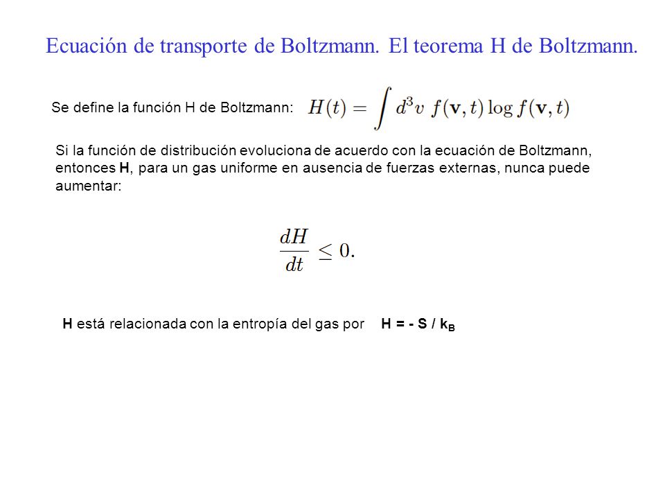 Ecuación de transporte de Boltzmann. El teorema H de Boltzmann.