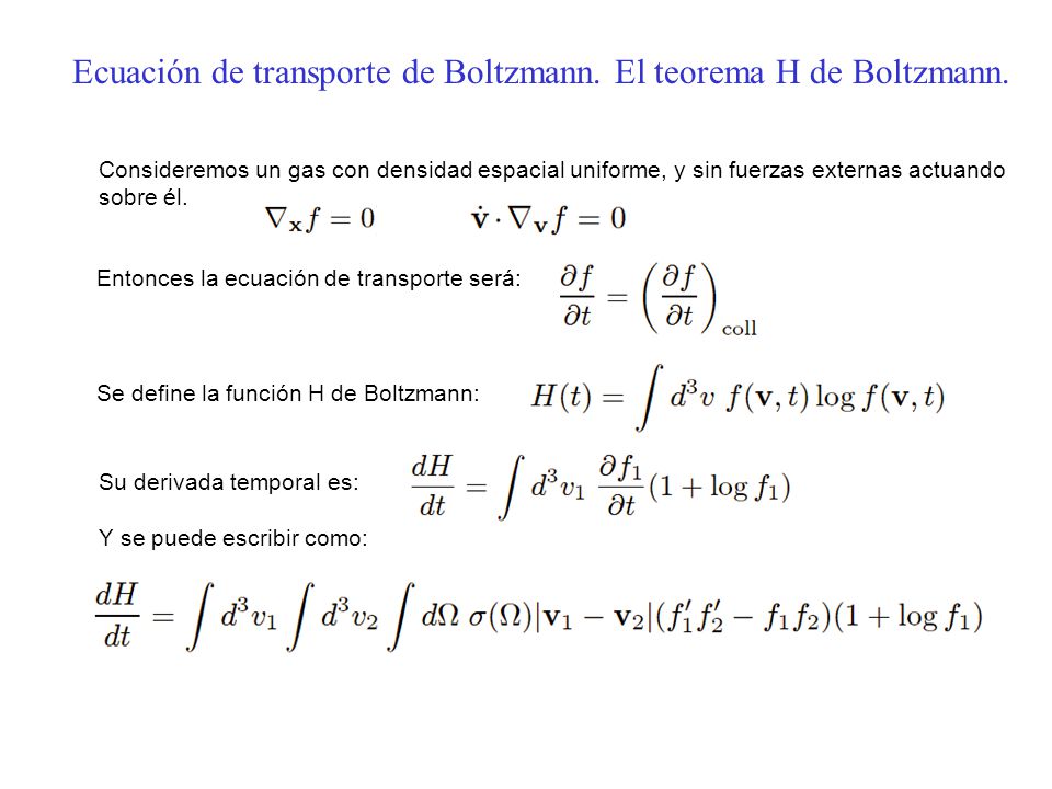 Ecuación de transporte de Boltzmann. El teorema H de Boltzmann.