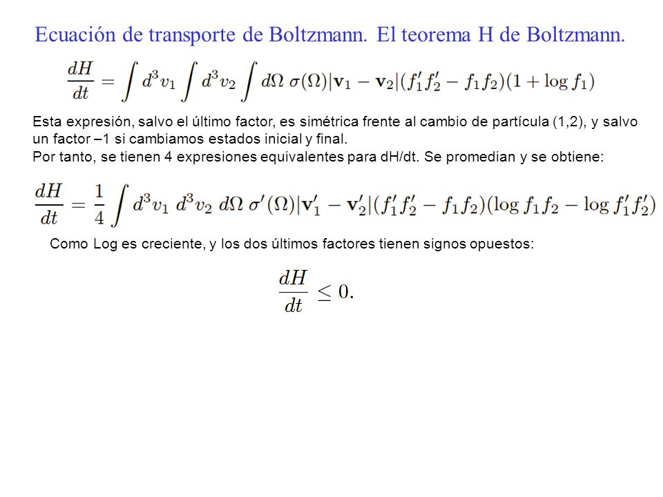 Ecuación de transporte de Boltzmann. El teorema H de Boltzmann.