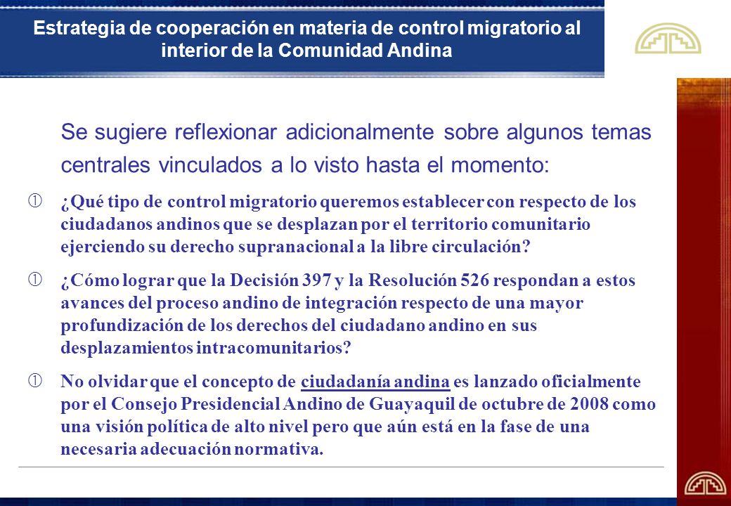 Estrategia de cooperación en materia de control migratorio al interior de la Comunidad Andina