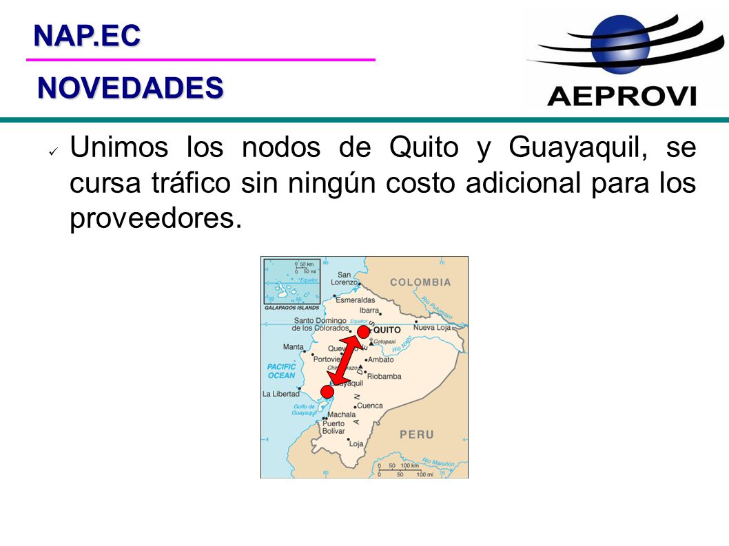 NOVEDADES Unimos los nodos de Quito y Guayaquil, se cursa tráfico sin ningún costo adicional para los proveedores.