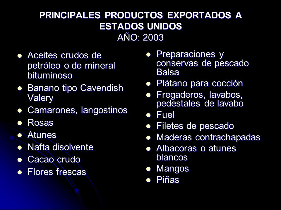 PRINCIPALES PRODUCTOS EXPORTADOS A ESTADOS UNIDOS AÑO: 2003