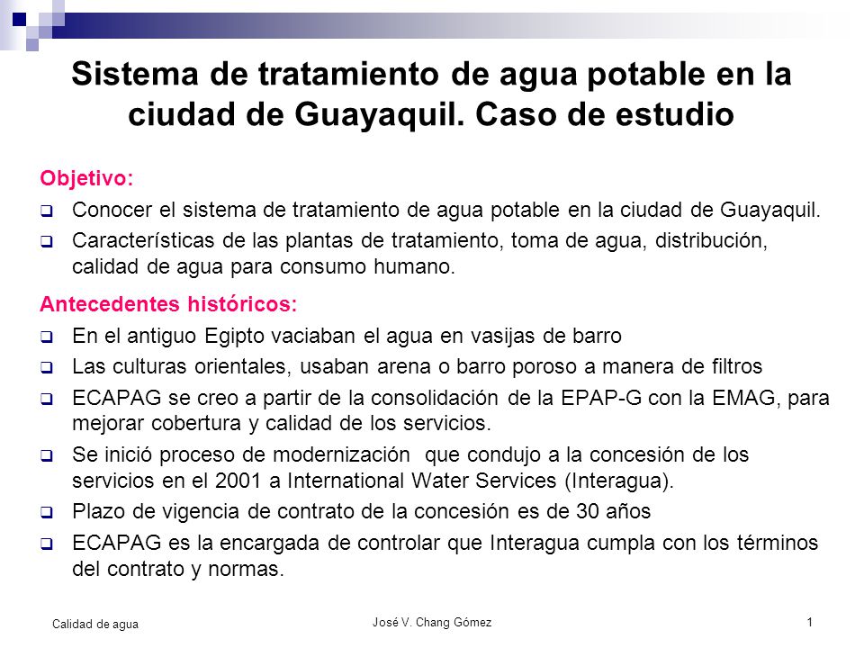 Sistema de tratamiento de agua potable en la ciudad de Guayaquil