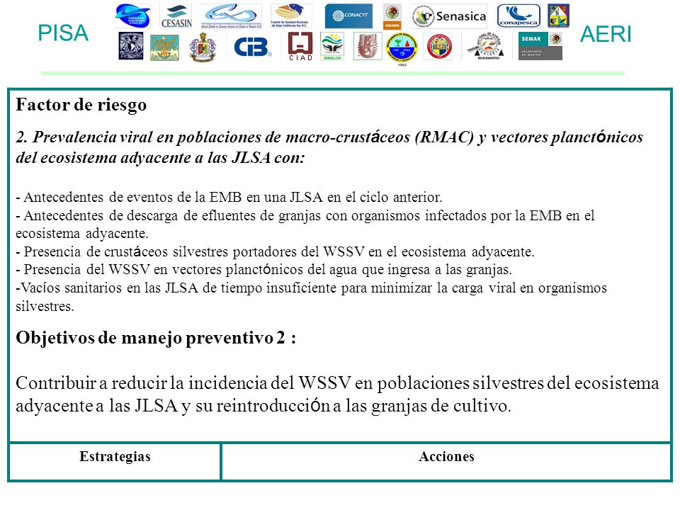 PISA AERI Factor de riesgo Objetivos de manejo preventivo 2 :