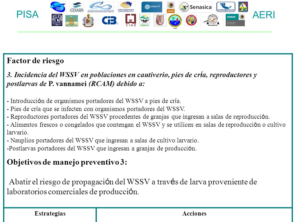 PISA AERI Factor de riesgo Objetivos de manejo preventivo 3: