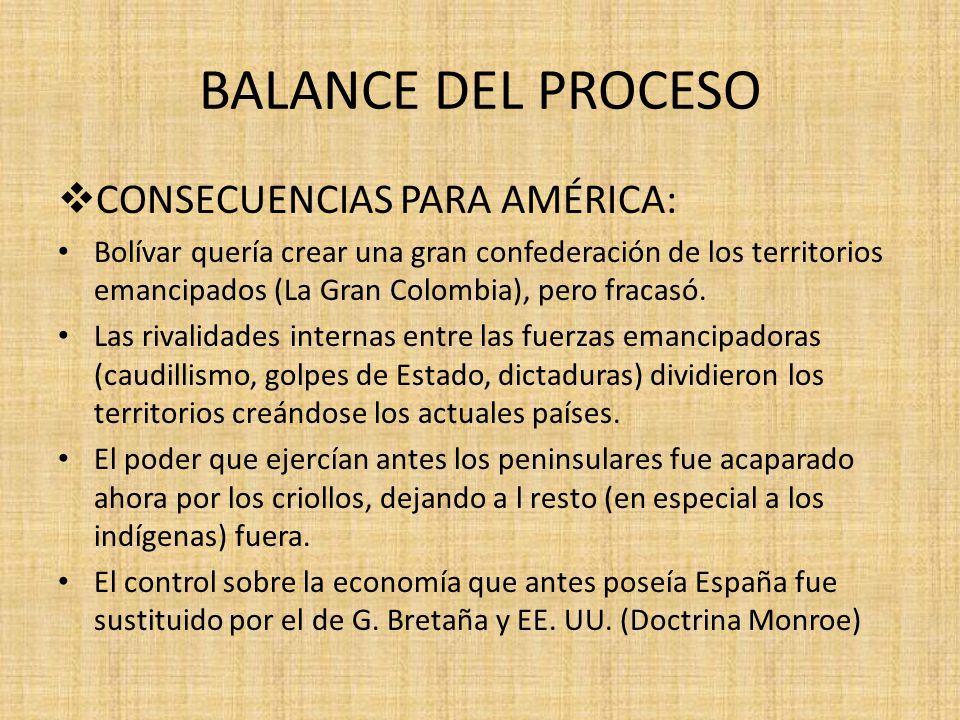 BALANCE DEL PROCESO CONSECUENCIAS PARA AMÉRICA: