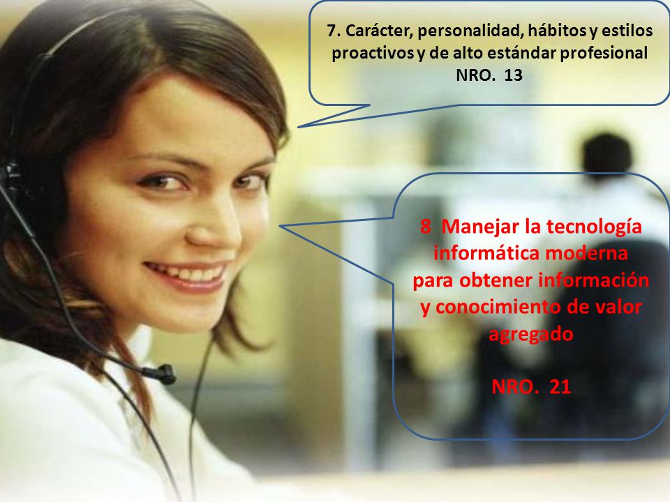 7. Carácter, personalidad, hábitos y estilos proactivos y de alto estándar profesional