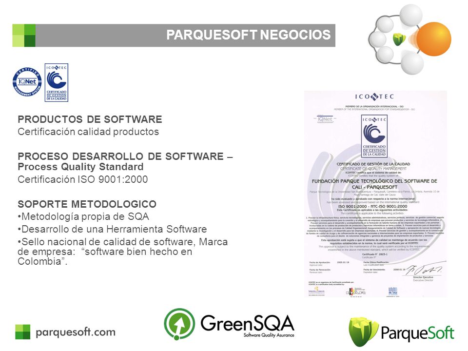 PARQUESOFT NEGOCIOS PRODUCTOS DE SOFTWARE