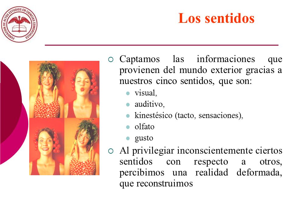 Los sentidos Captamos las informaciones que provienen del mundo exterior gracias a nuestros cinco sentidos, que son: