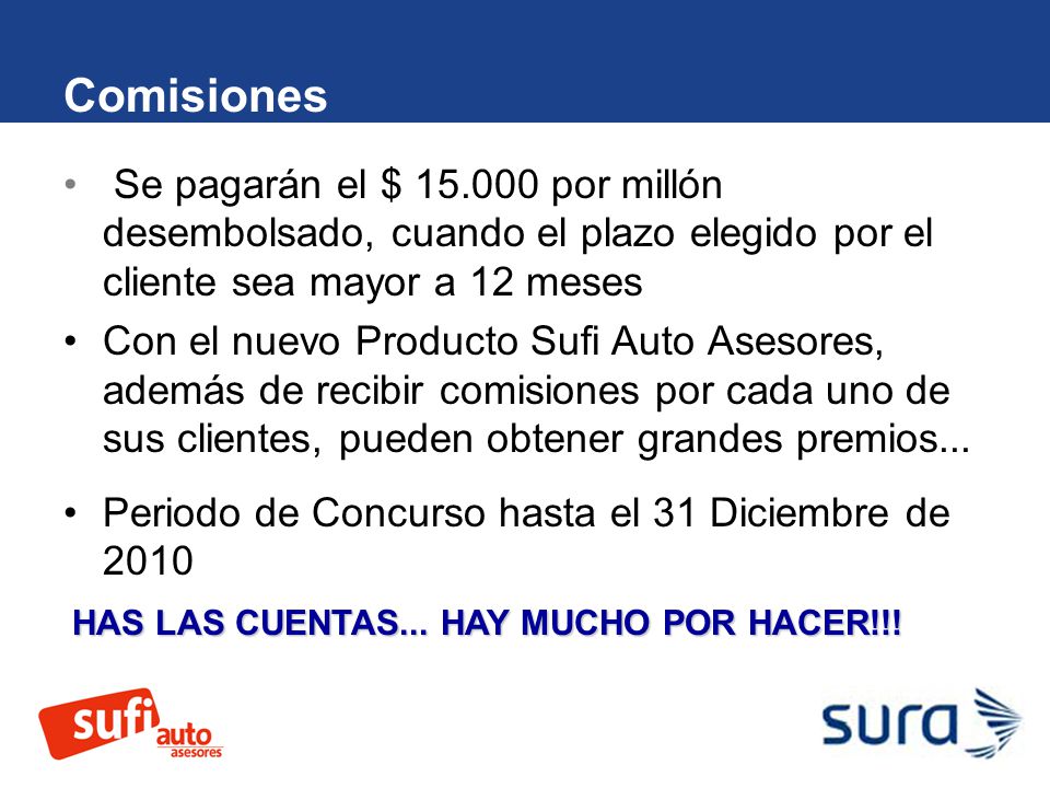 Comisiones Se pagarán el $ por millón desembolsado, cuando el plazo elegido por el cliente sea mayor a 12 meses.