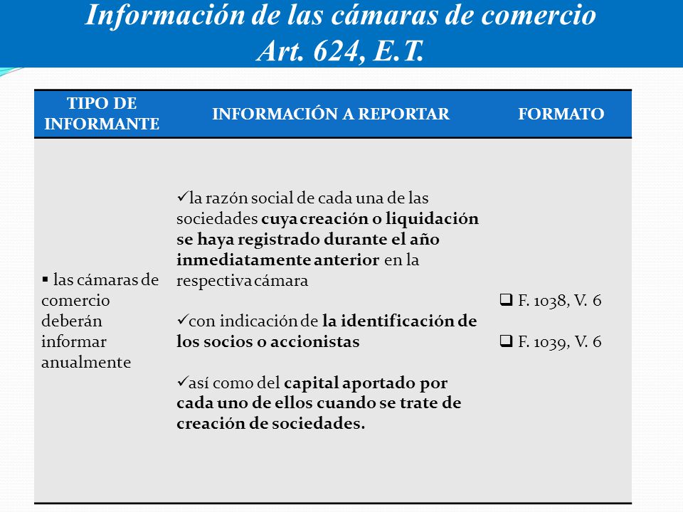 Información de las cámaras de comercio Art. 624, E.T.