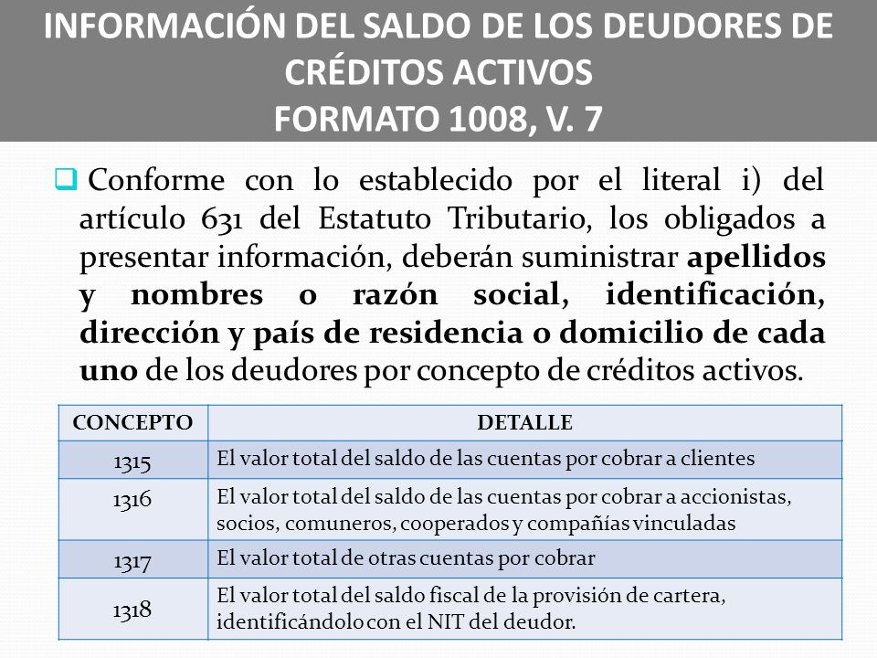 INFORMACIÓN DEL SALDO DE LOS DEUDORES DE CRÉDITOS ACTIVOS FORMATO 1008, V. 7