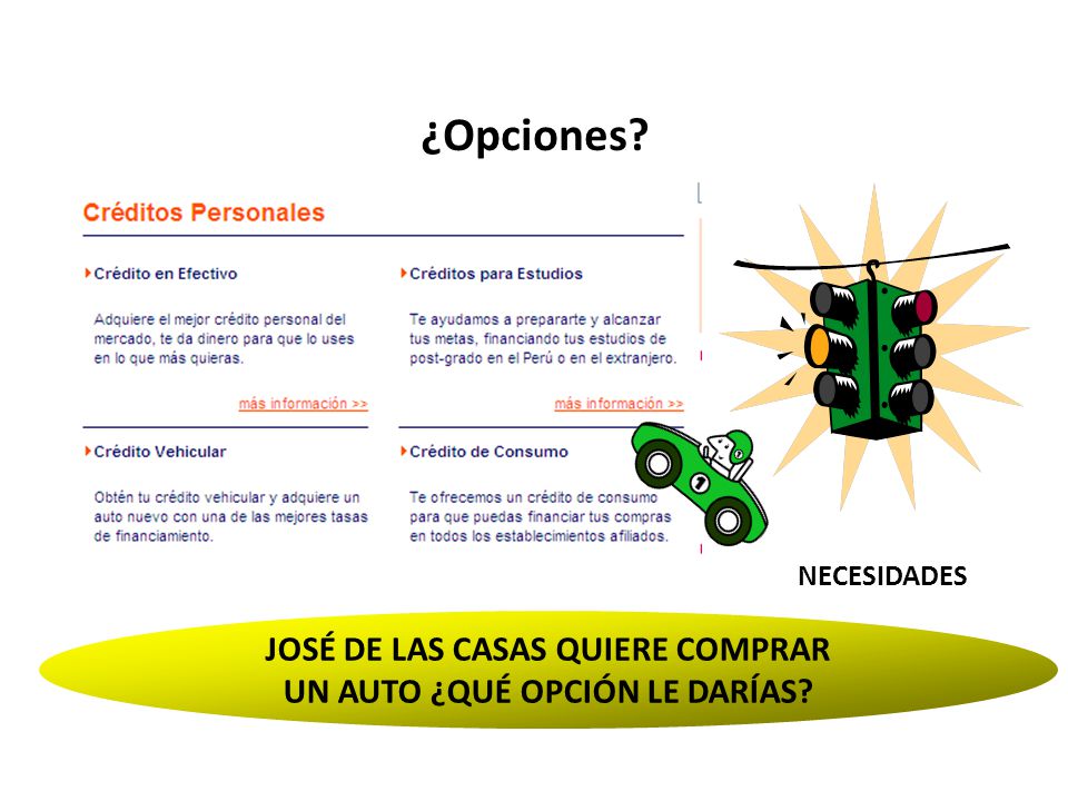 JOSÉ DE LAS CASAS QUIERE COMPRAR UN AUTO ¿QUÉ OPCIÓN LE DARÍAS