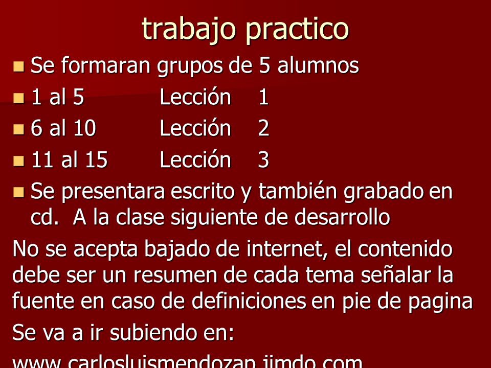 trabajo practico Se formaran grupos de 5 alumnos 1 al 5 Lección 1