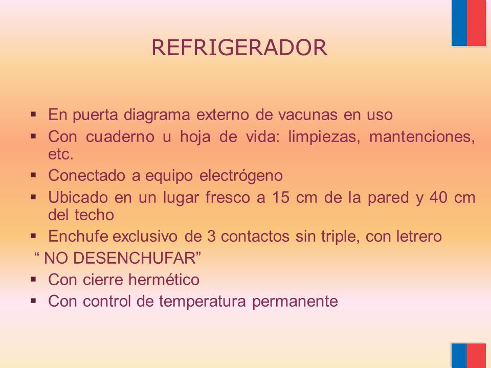 REFRIGERADOR En puerta diagrama externo de vacunas en uso