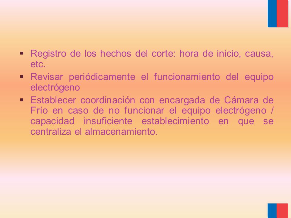 Registro de los hechos del corte: hora de inicio, causa, etc.