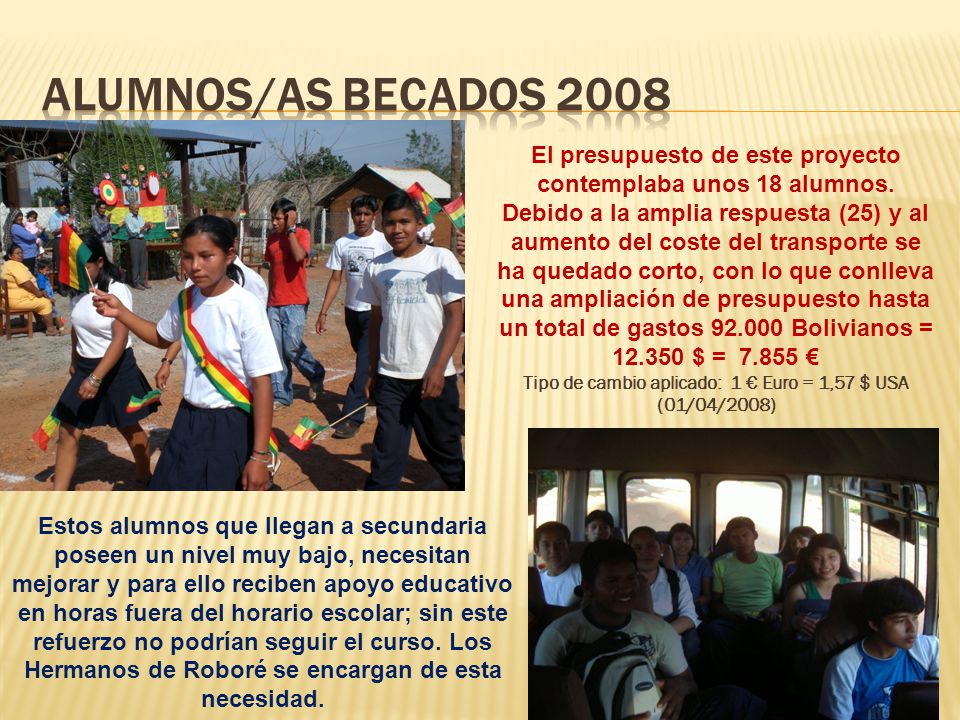 Alumnos/AS becados 2008 El presupuesto de este proyecto contemplaba unos 18 alumnos.