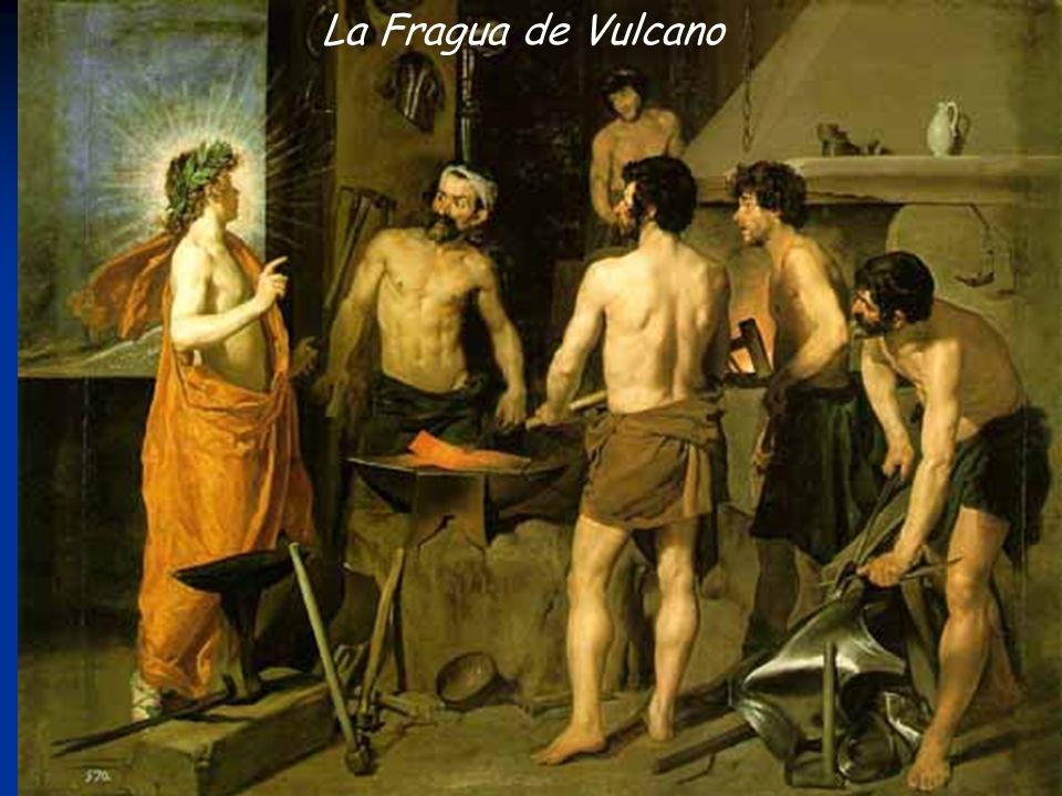 La Fragua de Vulcano -Apolo (a la izquierda) le dice a Vulcan que su esposa, Venus, fue infiel ( durmió con Marte)
