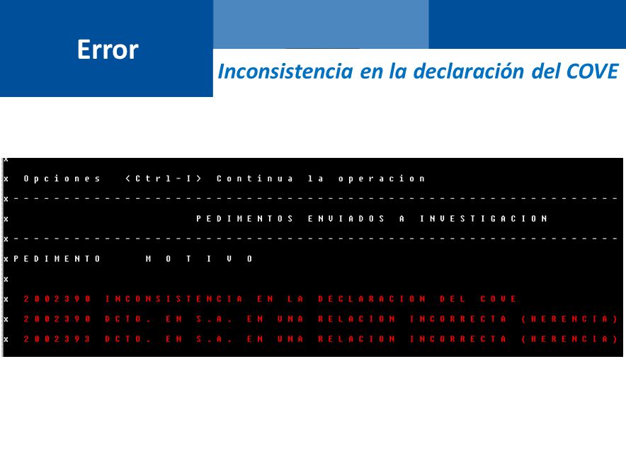 Error Inconsistencia en la declaración del COVE