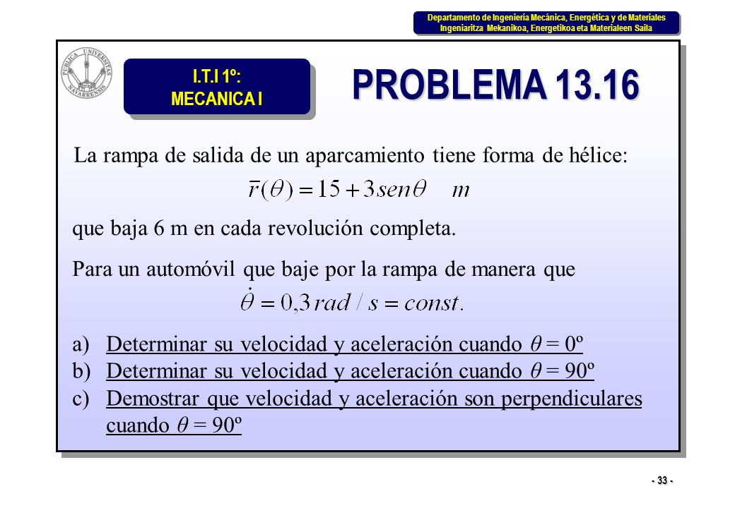 PROBLEMA La rampa de salida de un aparcamiento tiene forma de hélice: que baja 6 m en cada revolución completa.
