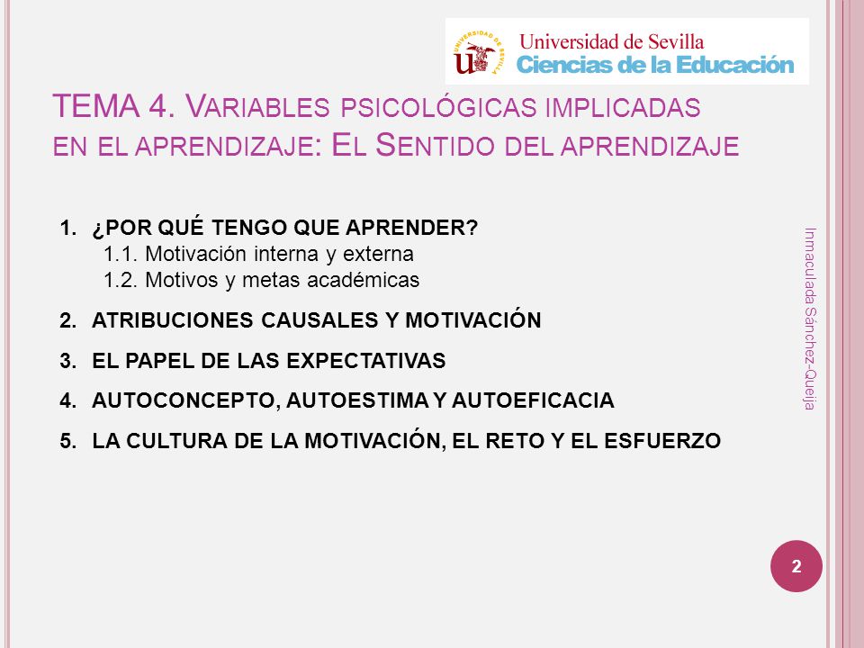 TEMA 4. Variables psicológicas implicadas en el aprendizaje: El Sentido del aprendizaje