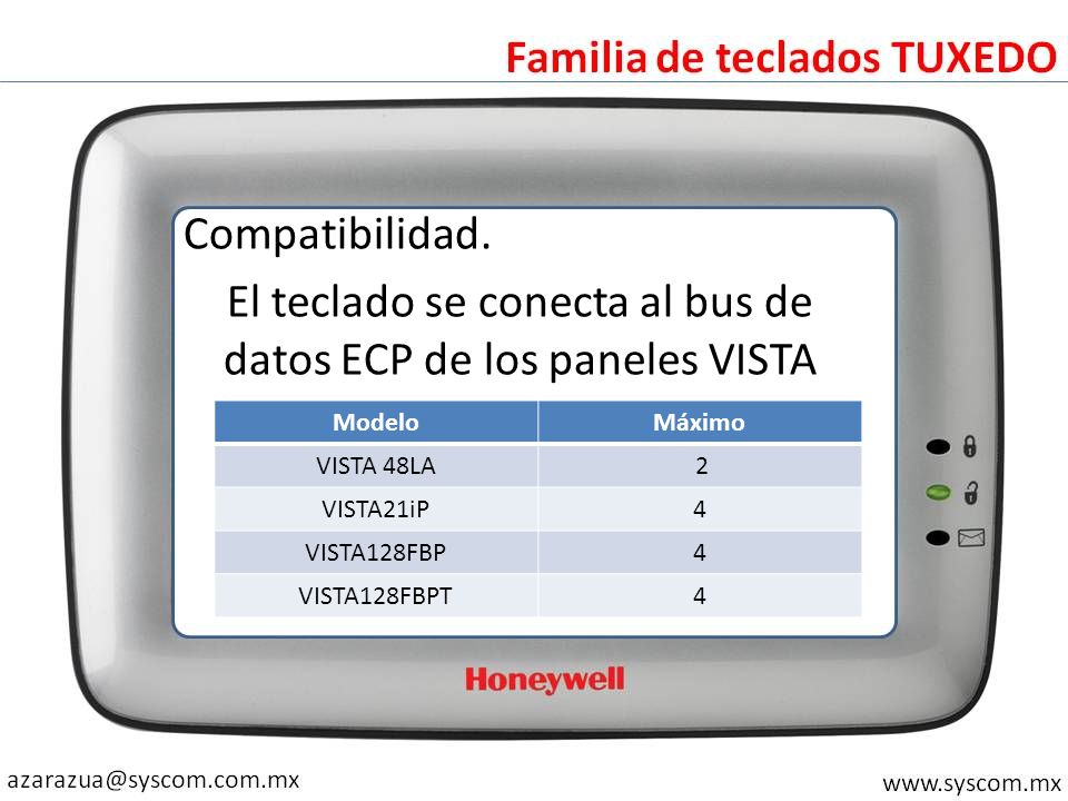 Compatibilidad. El teclado se conecta al bus de datos ECP de los paneles VISTA