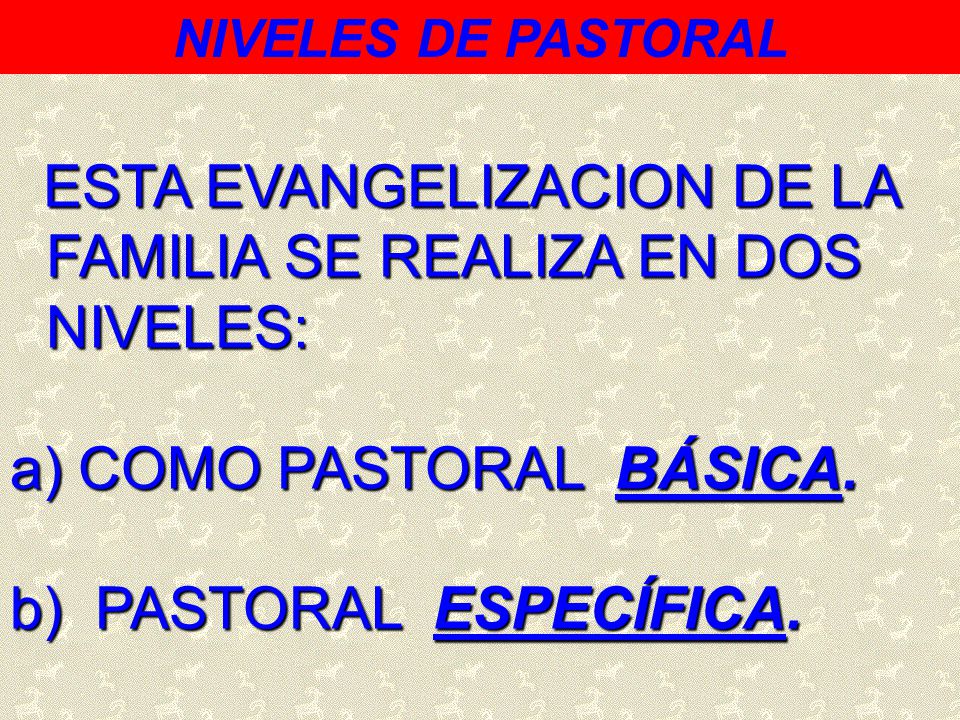 ESTA EVANGELIZACION DE LA FAMILIA SE REALIZA EN DOS NIVELES: