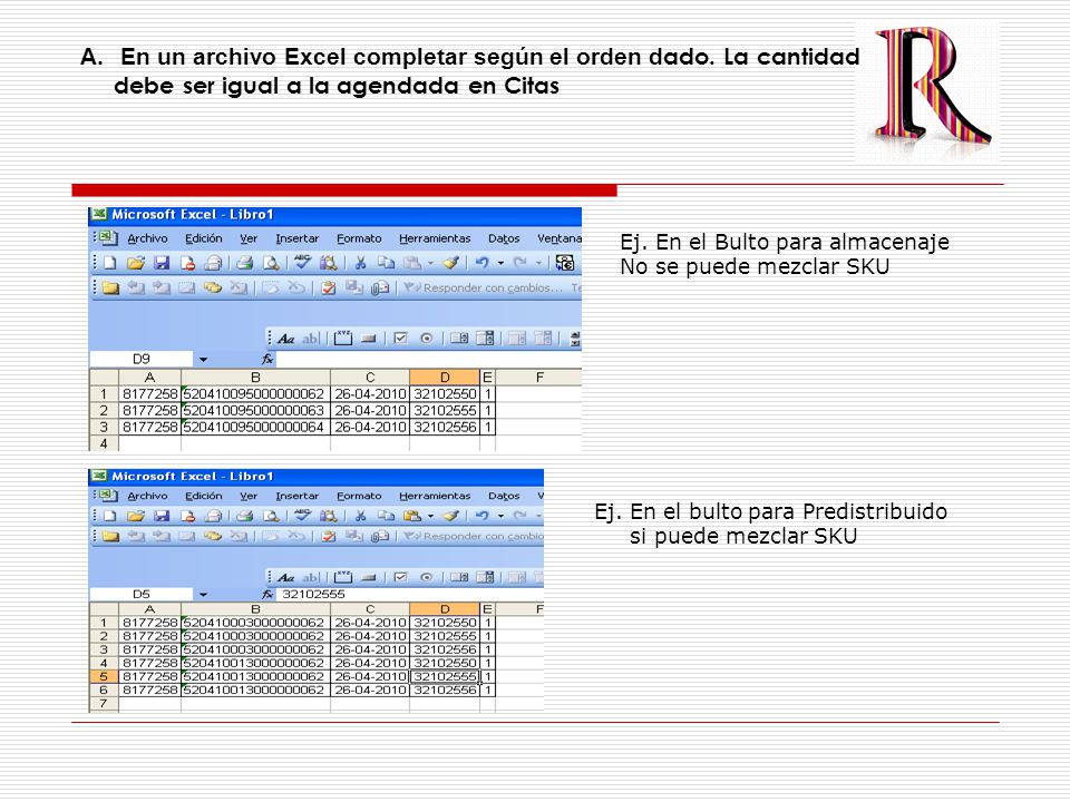 En un archivo Excel completar según el orden dado. La cantidad