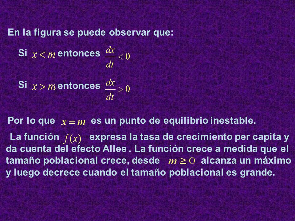 da cuenta del efecto Allee . La función crece a medida que el