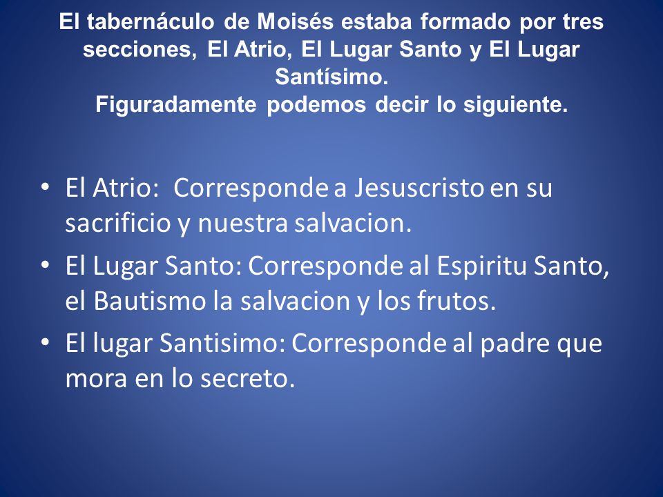 El lugar Santisimo: Corresponde al padre que mora en lo secreto.