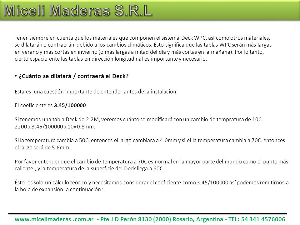 Miceli Maderas S.R.L ¿Cuánto se dilatará / contraerá el Deck